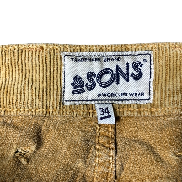 &Sons Pants Corduroy Brandon Slim Brown Stretch And Sons Mens 34x32 - Picture 3 of 7